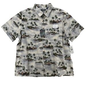 Campia Shirt Mens 2XL Tan Hawaiian Aloha Island Print Cotton Short Sleeve NWT